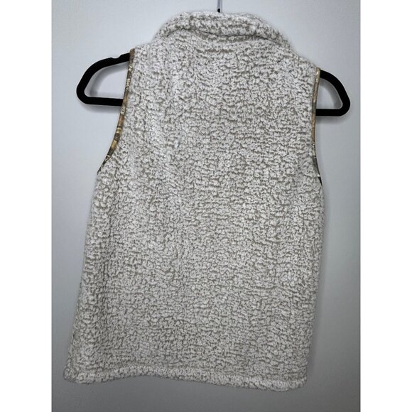 Reel Tree beige with camo lining Sherpa zip up vest Women's Size Medium - Picture 2 of 11